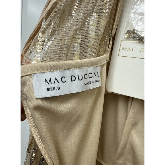 Mac Duggal Size 6 Beige 93889 Beaded Sequin High Neck Midi Cocktail Dress New - Picture 8 of 10
